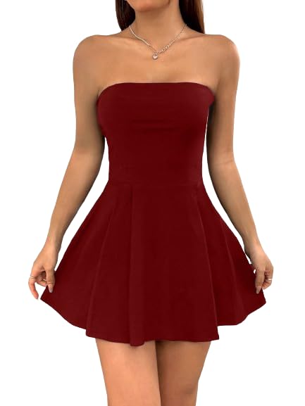 Solid Tube Sleeveless Fit & Flare Mini Dress for Women