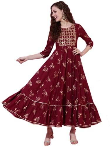Anarkali Kurti for Womens Printed Rayon Long Gown Kurta Dress Casual Wear