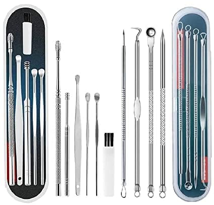 6Pcs Ear Pick Earwax Removal Kit and 4Pcs Blackhead Needle kit Ear Cleansing Tool Set,Curved Blackhead Needle Kit, Ear Curette with Blackhead Remover Comedone Extractor