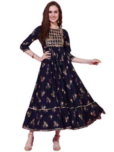 Anarkali Kurti for Womens Printed Rayon Long Gown Kurta Dress Casual Wear