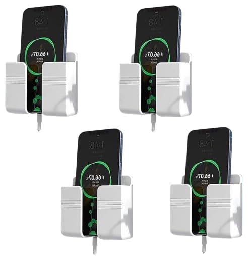 Wall Mounted Mobile Holder Storage Case 4 Pack Remote Organizer with Phone Charging Port (White)