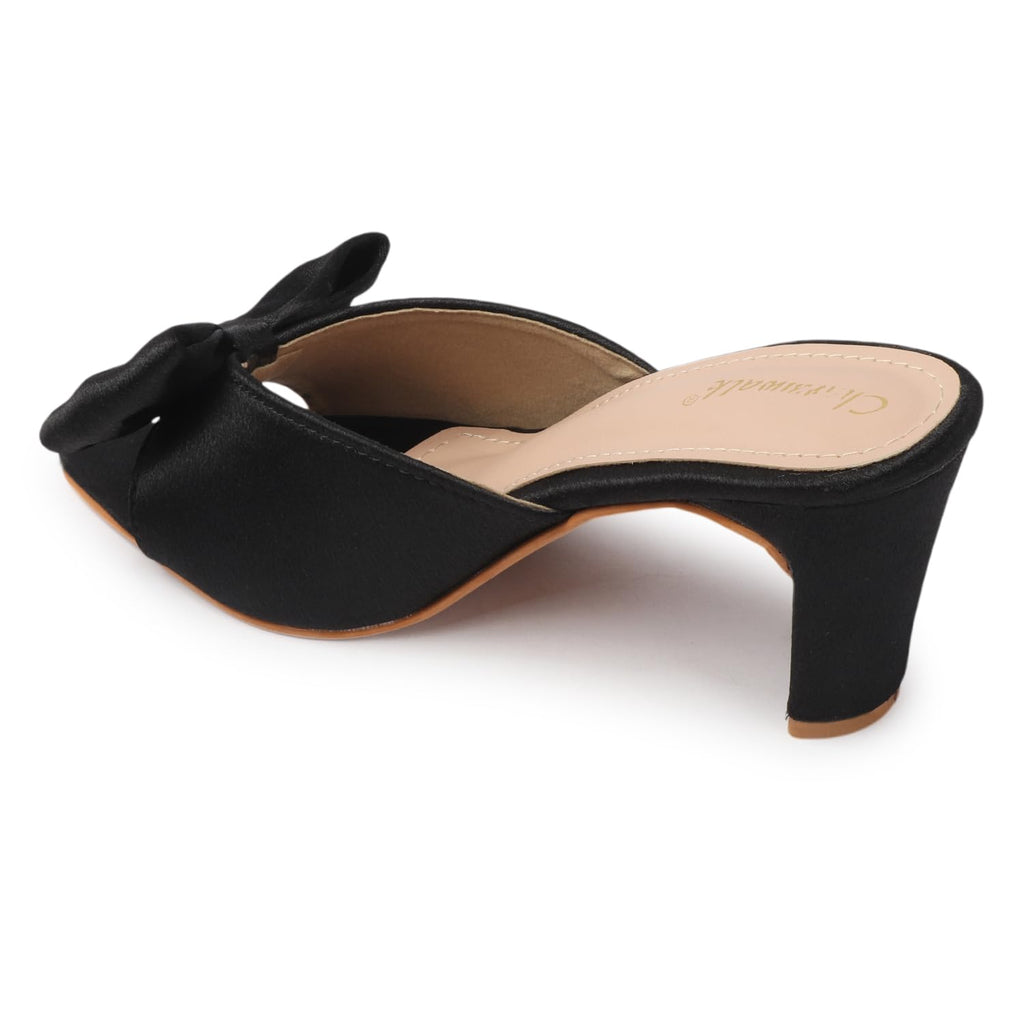 Women's Satin Block Heels with Stylish Bow | Open Toe Slip-On Party Sandals | Pink Dress Heels for Wedding & Casual Wear