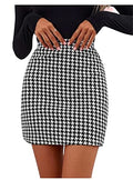 Fashion Women's Highwaist Short Mini Skirt Houndstooth Print Casual Bodycon Pencil Skirt with Elastic Rubber Band (17" inches) -Polo Skirt