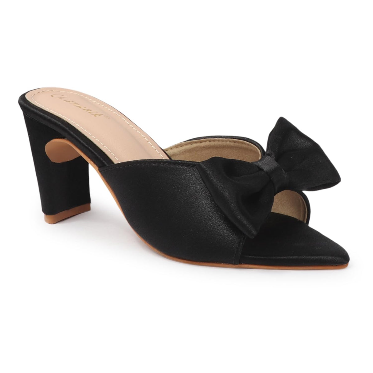 Women's Satin Block Heels with Stylish Bow | Open Toe Slip-On Party Sandals | Pink Dress Heels for Wedding & Casual Wear