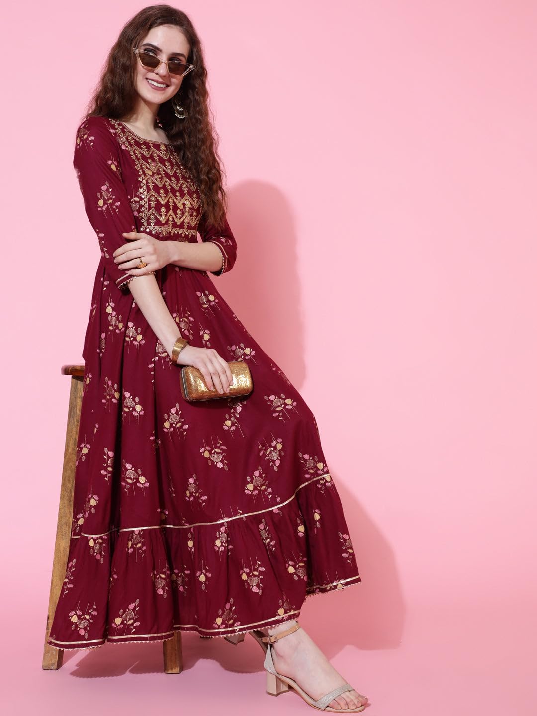 Anarkali Kurti for Womens Printed Rayon Long Gown Kurta Dress Casual Wear