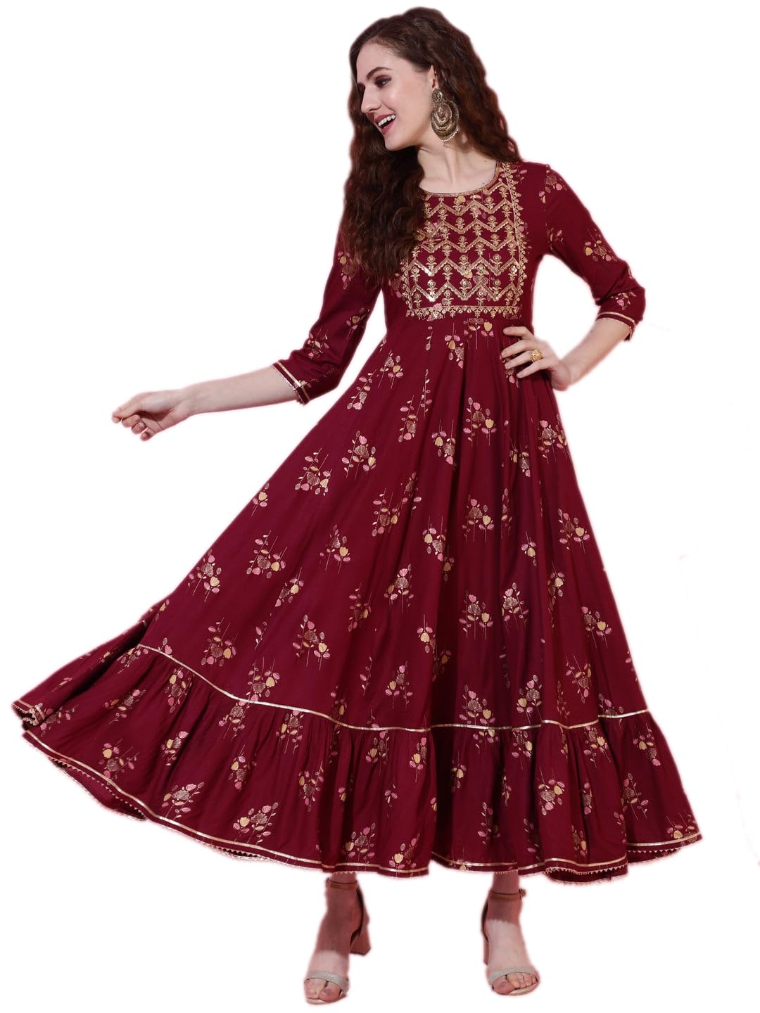 Anarkali Kurti for Womens Printed Rayon Long Gown Kurta Dress Casual Wear