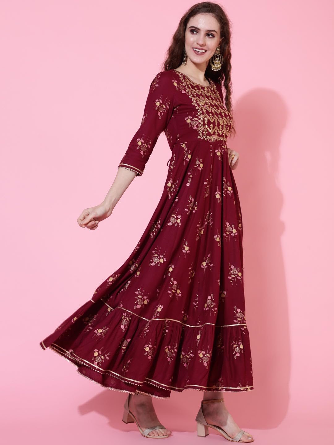 Anarkali Kurti for Womens Printed Rayon Long Gown Kurta Dress Casual Wear