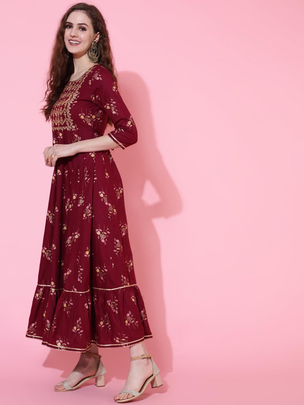Anarkali Kurti for Womens Printed Rayon Long Gown Kurta Dress Casual Wear