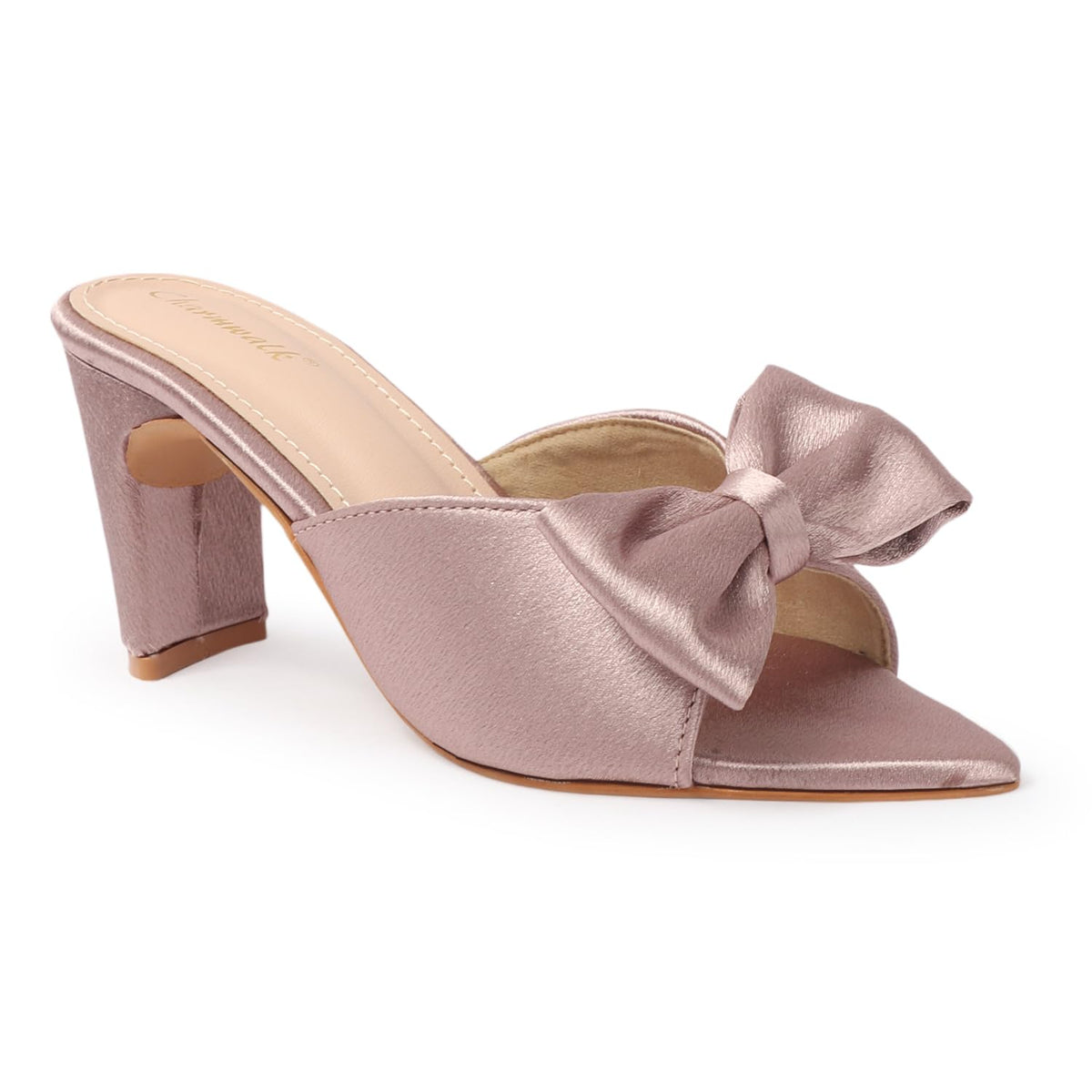 Women's Satin Block Heels with Stylish Bow | Open Toe Slip-On Party Sandals | Pink Dress Heels for Wedding & Casual Wear