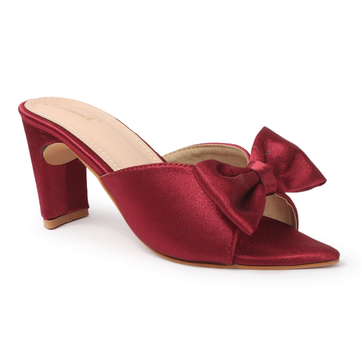 Women's Satin Block Heels with Stylish Bow | Open Toe Slip-On Party Sandals | Pink Dress Heels for Wedding & Casual Wear