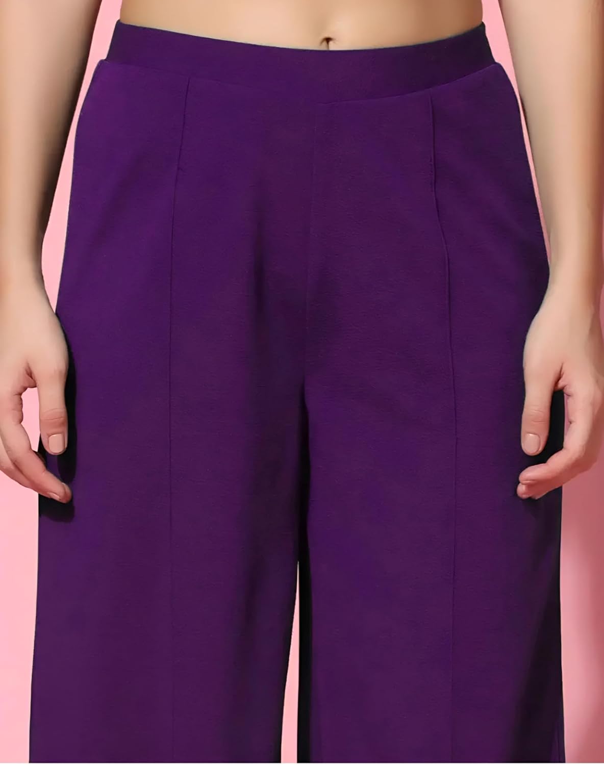 Solid Color Women’s Cord Set in Polyester with Cropped Shirt and Wide Trousers Look