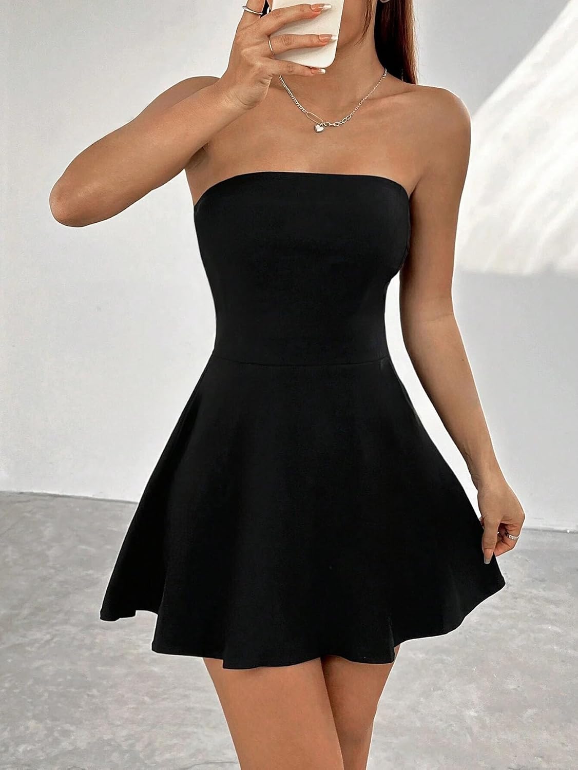 Solid Tube Sleeveless Fit & Flare Mini Dress for Women