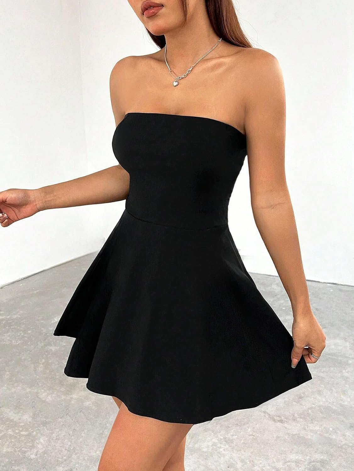Solid Tube Sleeveless Fit & Flare Mini Dress for Women