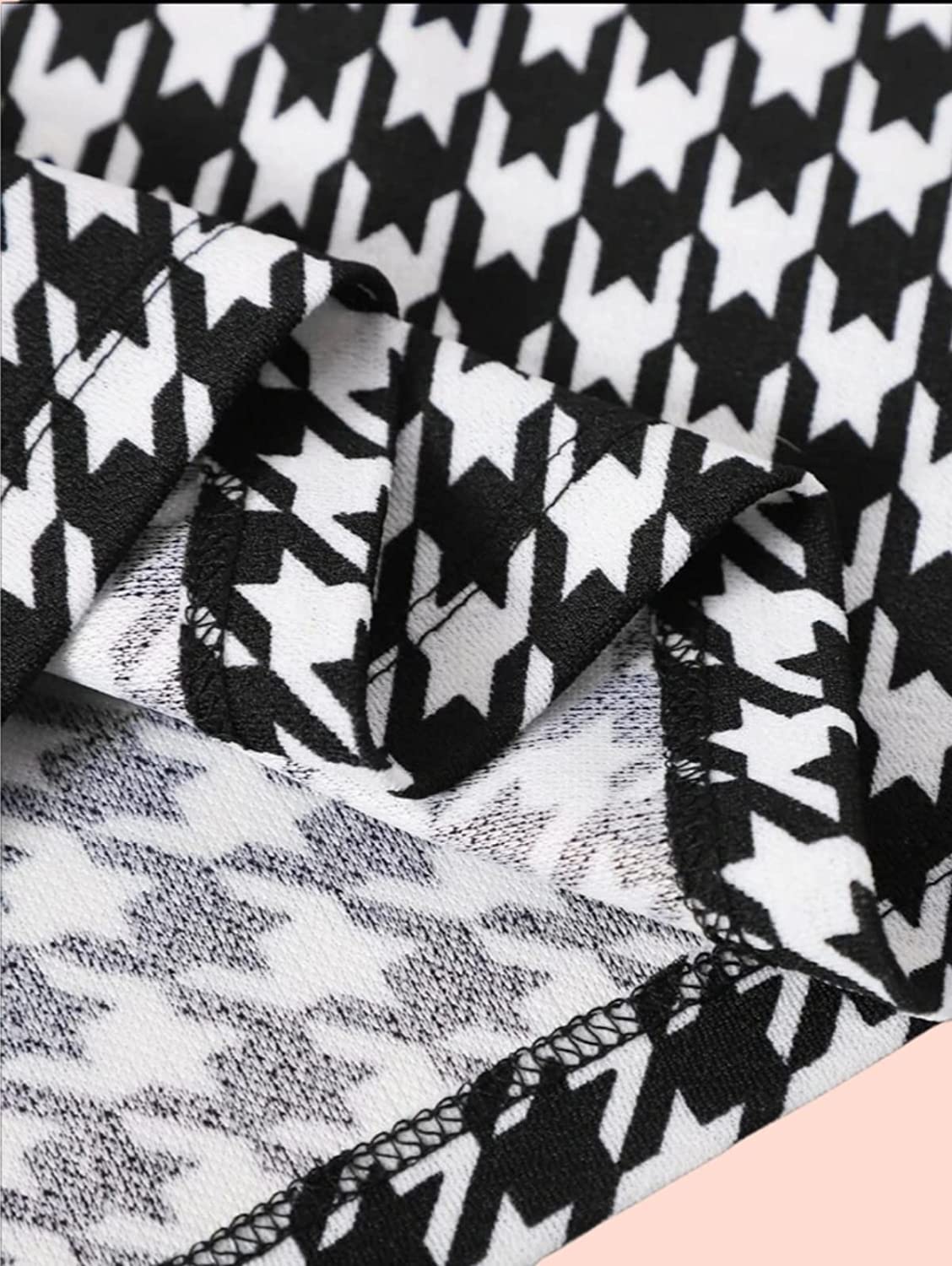 Fashion Women's Highwaist Short Mini Skirt Houndstooth Print Casual Bodycon Pencil Skirt with Elastic Rubber Band (17" inches) -Polo Skirt