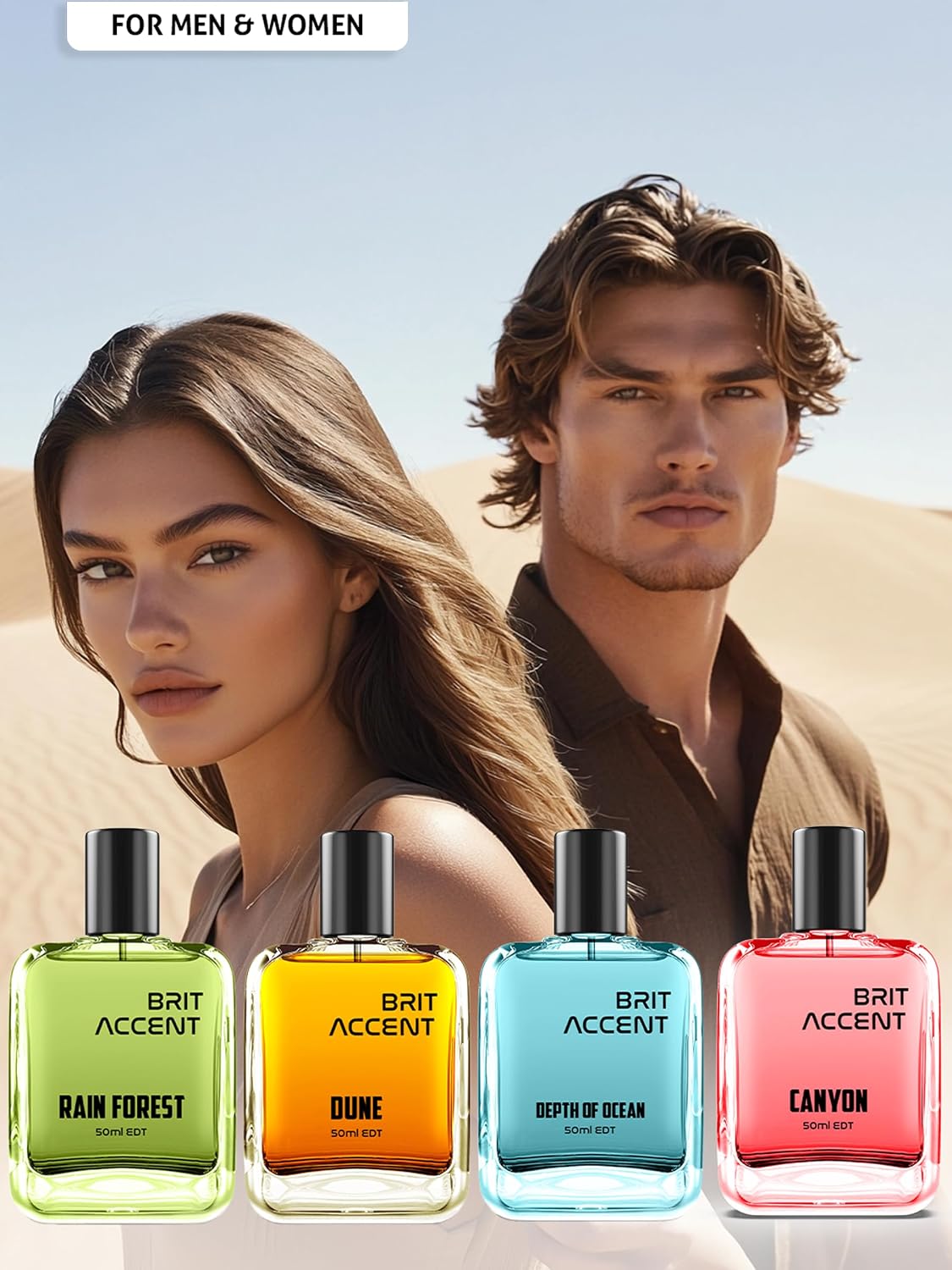 BRIT ACCENT Combo Pack Of 4|Depth Of Ocean-Dune-Canyon-RainForest|Parfum|Long-Lasting| Eau de Toilette - 200 ml