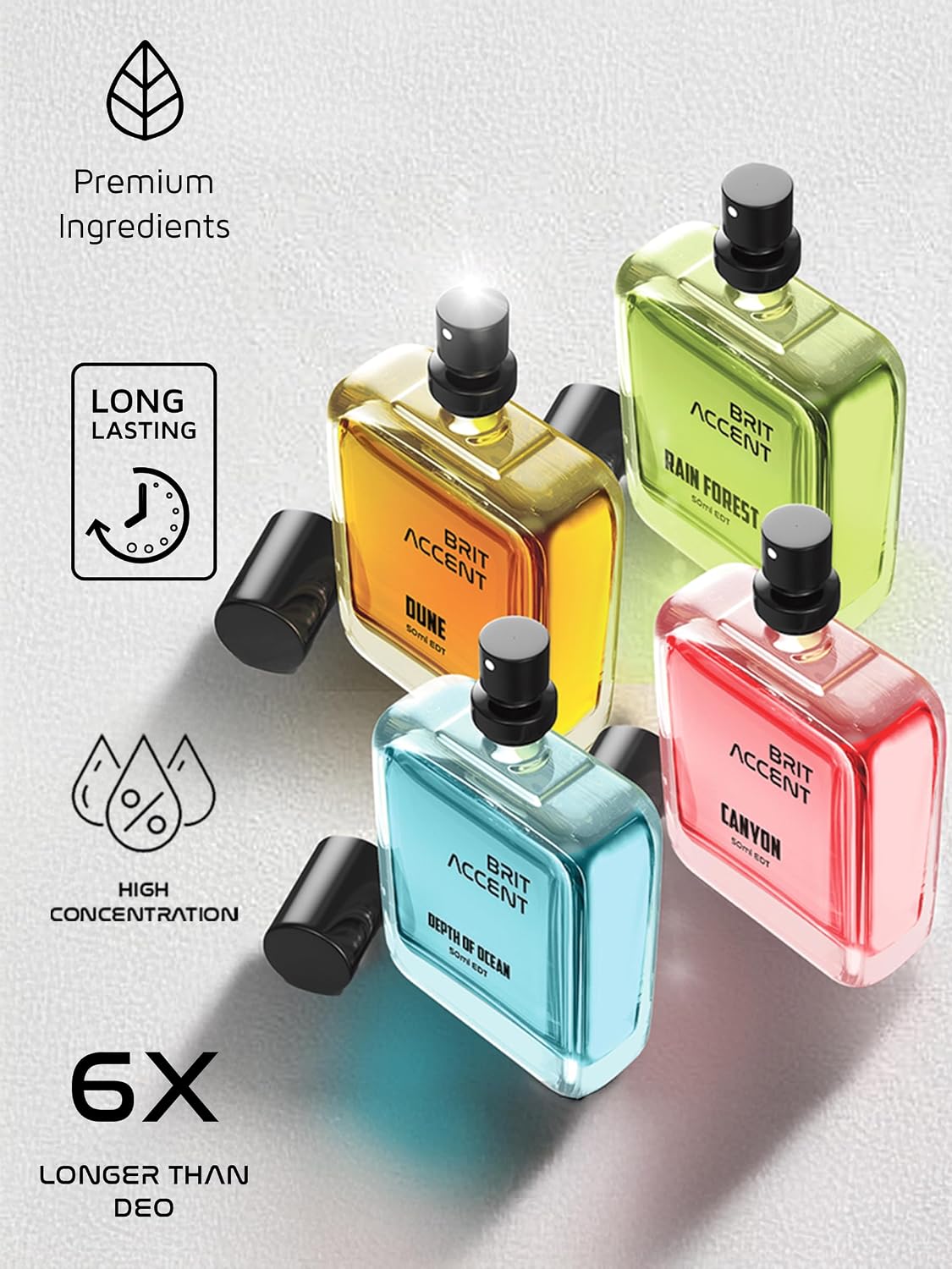 BRIT ACCENT Combo Pack Of 4|Depth Of Ocean-Dune-Canyon-RainForest|Parfum|Long-Lasting| Eau de Toilette - 200 ml