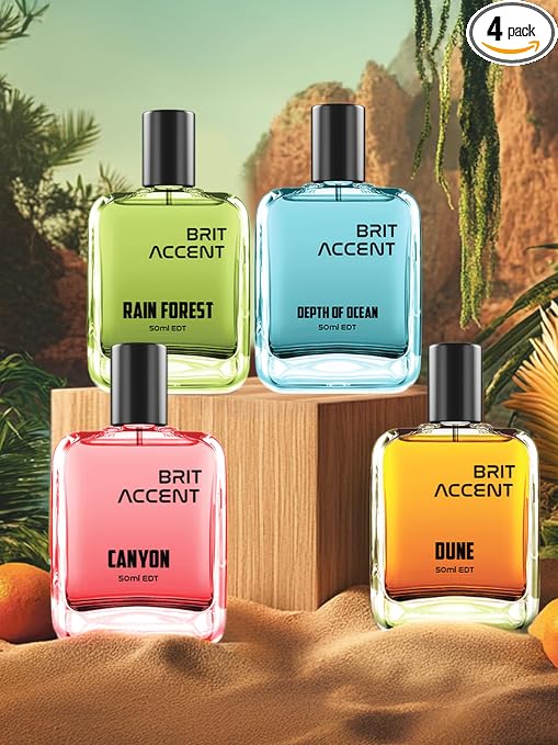 BRIT ACCENT Combo Pack Of 4|Depth Of Ocean-Dune-Canyon-RainForest|Parfum|Long-Lasting| Eau de Toilette - 200 ml
