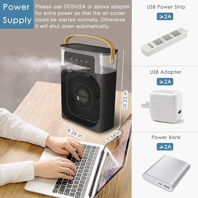 Portable Humidifier Air Cooler Mist Fan - Mini Cooler for Home & Kitchen
