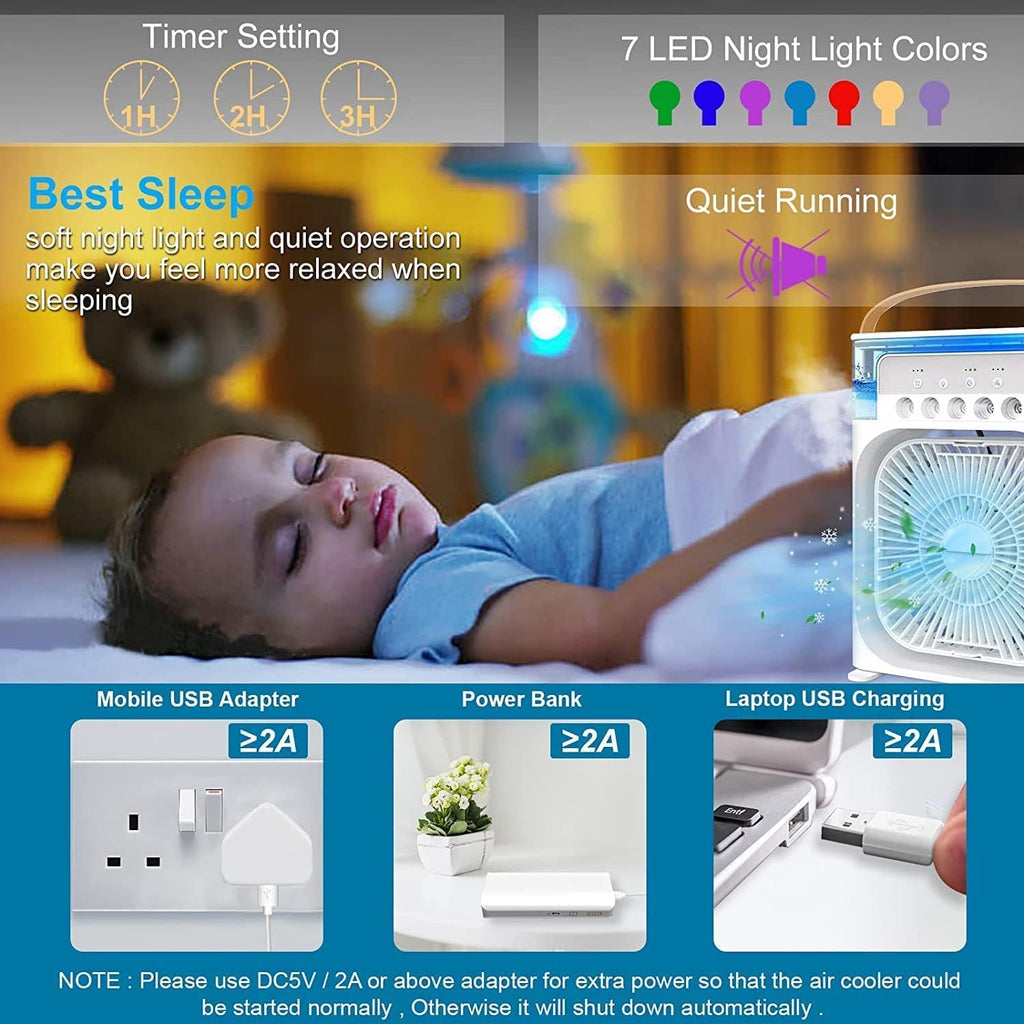 Portable Humidifier Air Cooler Mist Fan - Mini Cooler for Home & Kitchen