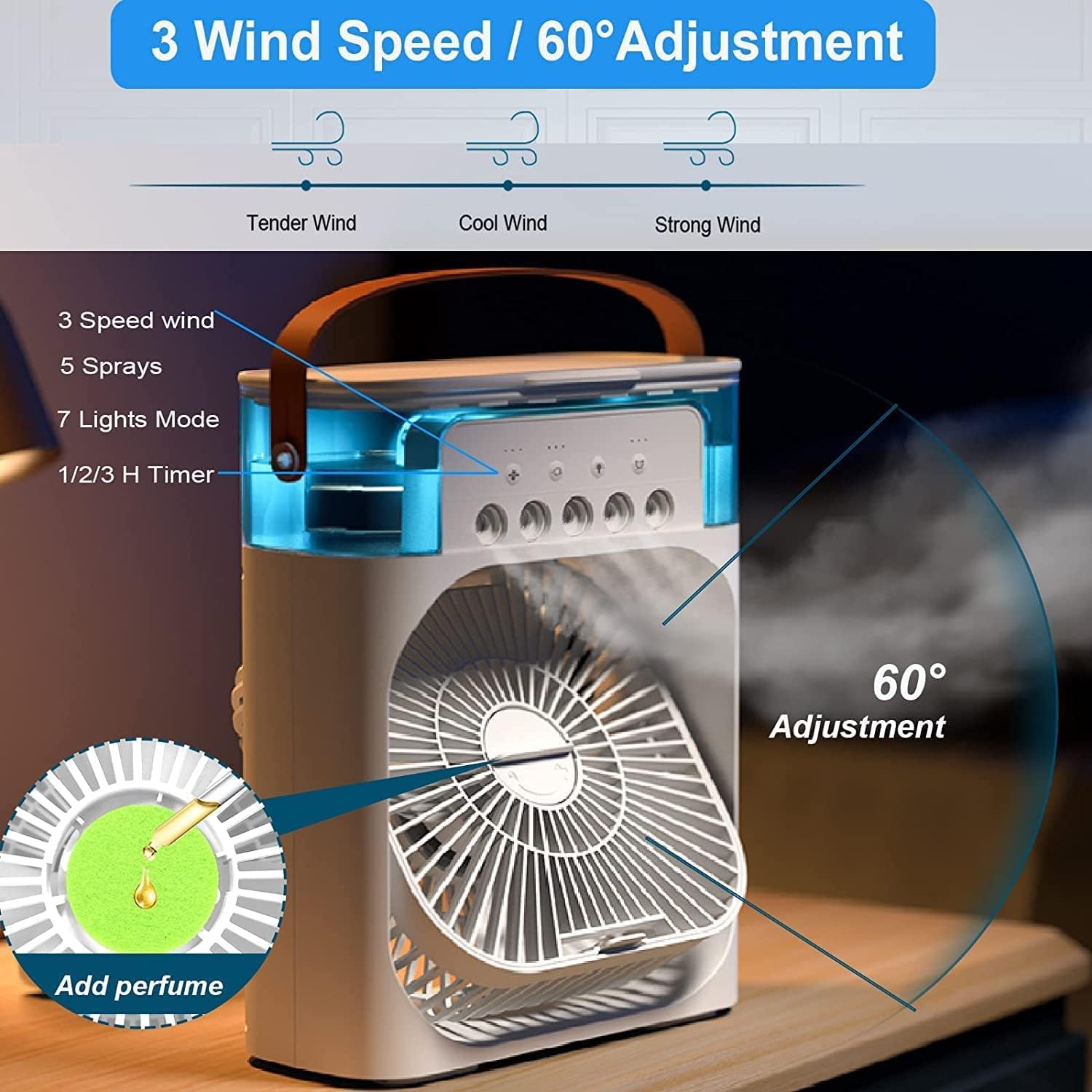 Portable Humidifier Air Cooler Mist Fan - Mini Cooler for Home & Kitchen