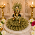 Premium Mehendi Green Designer Laddu Gopal Dress with Royal Mukut, Size 1
