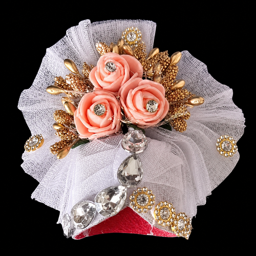 Premium Gray & Golden Peach Floral Designer Laddu Gopal Dress, Size 3, alternate view