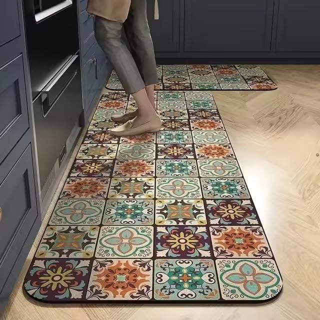 HomeCloud Rubber Kitchen Rectangular Mats For Floor Set Of 2 Pcs | Non-Skid, Soft Absorbent Rugs For Kitchen, Laundry, And Hallway